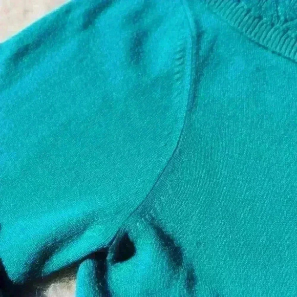 NORTON MCNAUGHTON Knit Teal Sweater Crochet Detail Mock Cowl Neck Women XL - Picture 3 of 9